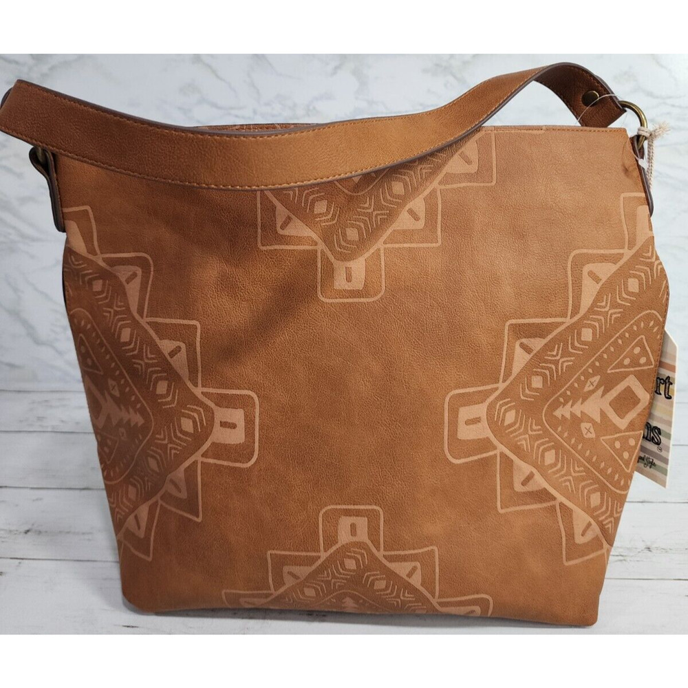 T-Shirt & Jeans Women's Shoulder Purse, Snap Closure Beige with Aztec Decoration